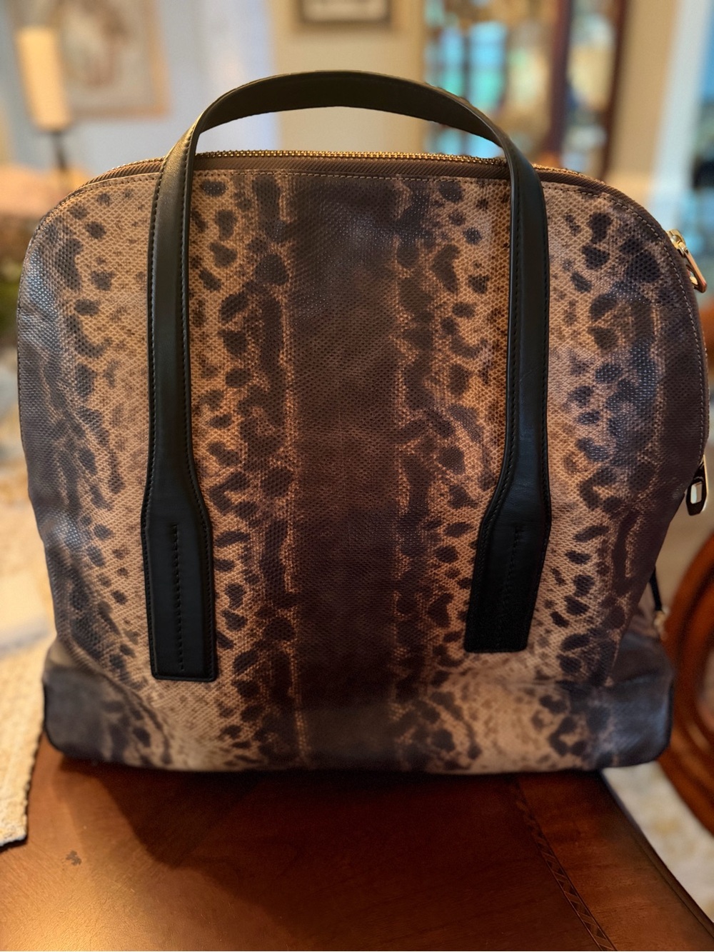 Henri Bendel Debutante Snake Print Satchel Zip Top Tote Handbag EUC